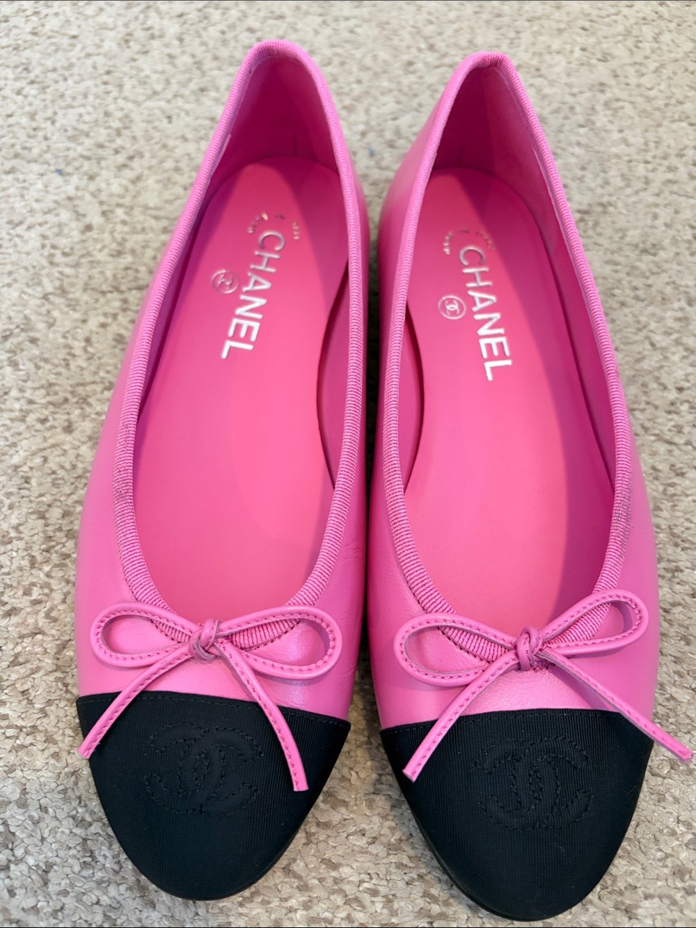 Chanel Pink & Black Ballet Shoes, 38 (8)